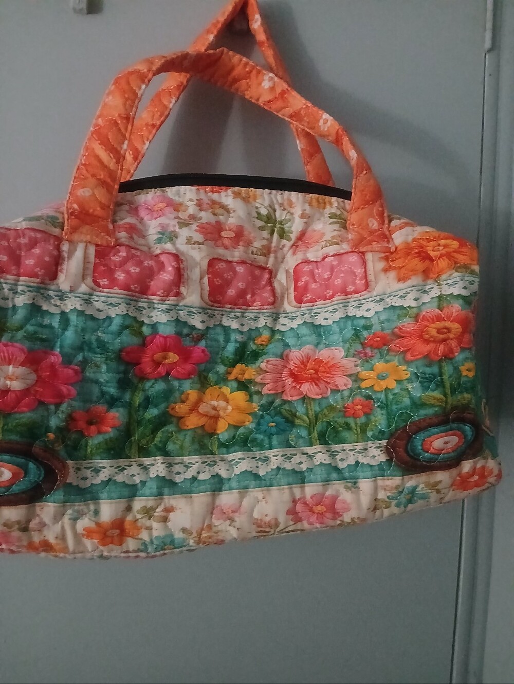 Floral Quilted HIPPY BUS DUFFLE BAG In Multicolor